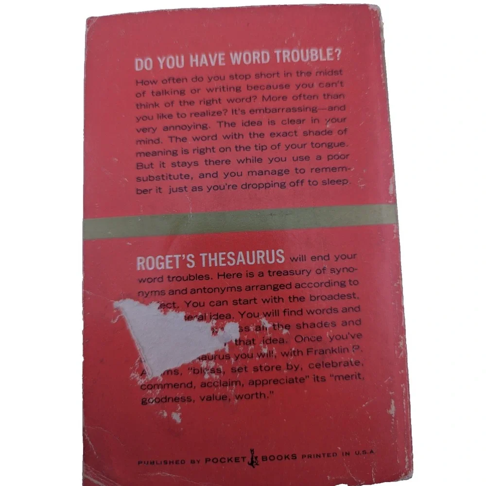Roget's Pocket Thesaurus Paperback Book C.O. Sylvester Mawson Pocket Books 1968
